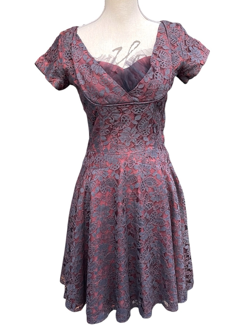 Custom Made Merlot/Navy Lace Vintage Inspired  Fit and Flare Dress (4)